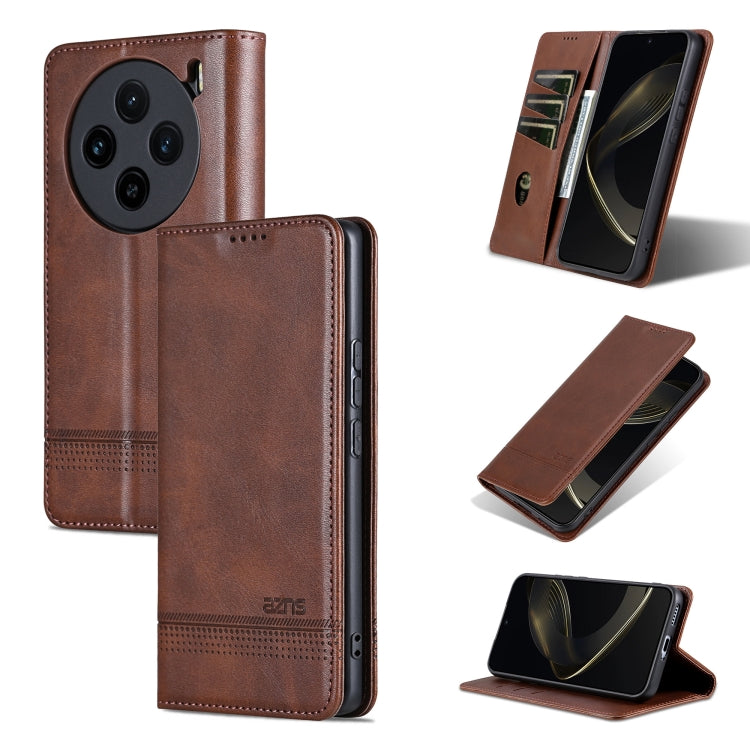 For vivo X100 AZNS Magnetic Calf Texture Leather Phone Case(Dark Brown) - X100 Cases by AZNS | Online Shopping South Africa | PMC Jewellery | Buy Now Pay Later Mobicred