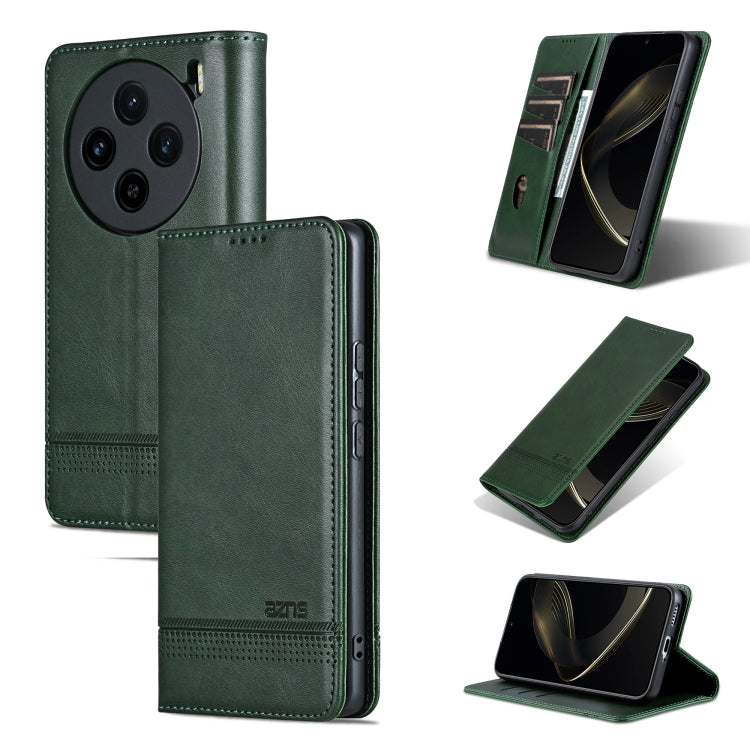 For vivo X100 AZNS Magnetic Calf Texture Leather Phone Case(Dark Green) - X100 Cases by AZNS | Online Shopping South Africa | PMC Jewellery | Buy Now Pay Later Mobicred