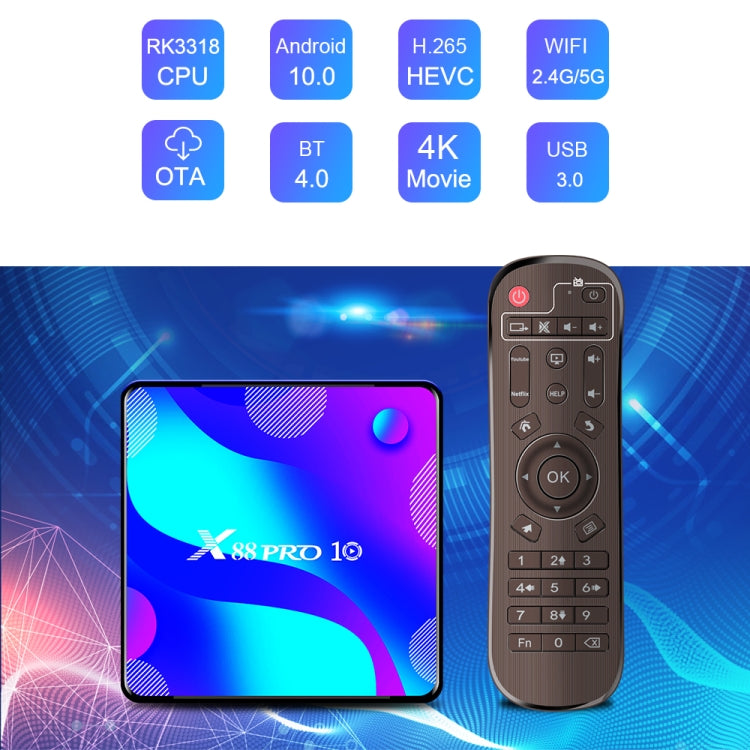 X88 PRO10 4K Smart TV BOX Android 11.0 Media Player, RK3318 Quad-Core 64bit Cortex-A53, RAM: 4GB, ROM: 32GB(US Plug) - RK3318 by PMC Jewellery | Online Shopping South Africa | PMC Jewellery | Buy Now Pay Later Mobicred