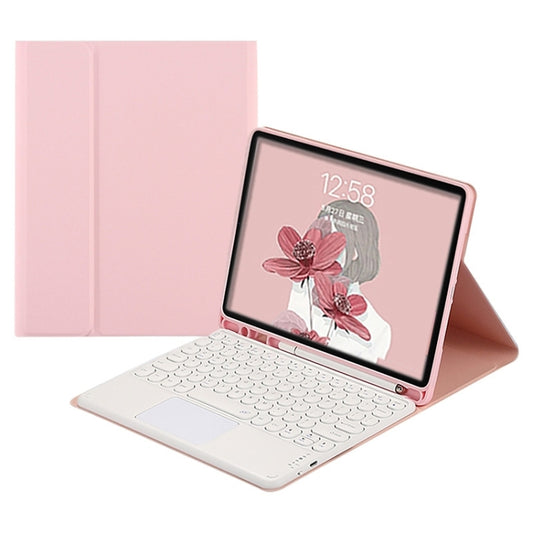 Round Cap Bluetooth Keyboard Leather Case with Pen Slot & Touchpad For Samsung Galaxy Tab A7 10.4 2020(Pink+White Keyboard) - Samsung Keyboard by PMC Jewellery | Online Shopping South Africa | PMC Jewellery