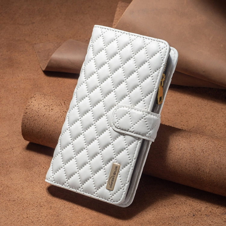 For OPPO A74 5G / A93 5G / A54 5G Diamond Lattice Zipper Wallet Leather Flip Phone Case(White) - OPPO Cases by PMC Jewellery | Online Shopping South Africa | PMC Jewellery