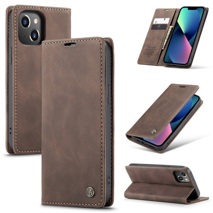 For iPhone 14 CaseMe-013 Multifunctional Retro Frosted Leather Phone Case (Coffee) - iPhone 14 Cases by CaseMe | Online Shopping South Africa | PMC Jewellery | Buy Now Pay Later Mobicred