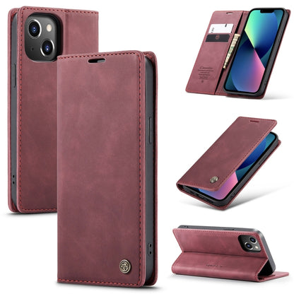 For iPhone 14 Plus CaseMe-013 Multifunctional Retro Frosted Leather Phone Case (Wine Red) - iPhone 14 Plus Cases by CaseMe | Online Shopping South Africa | PMC Jewellery | Buy Now Pay Later Mobicred