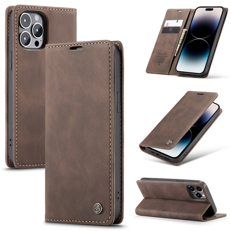 For iPhone 14 Pro CaseMe-013 Multifunctional Retro Frosted Leather Phone Case(Coffee) - iPhone 14 Pro Cases by CaseMe | Online Shopping South Africa | PMC Jewellery | Buy Now Pay Later Mobicred