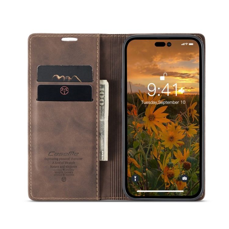 For iPhone 14 Pro CaseMe-013 Multifunctional Retro Frosted Leather Phone Case(Coffee) - iPhone 14 Pro Cases by CaseMe | Online Shopping South Africa | PMC Jewellery | Buy Now Pay Later Mobicred