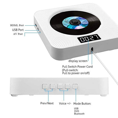 Kecag KC-608 Wall Mounted HD DVD Player Bluetooth CD Player(White) - DVD & LCD Player by Kecag | Online Shopping South Africa | PMC Jewellery | Buy Now Pay Later Mobicred