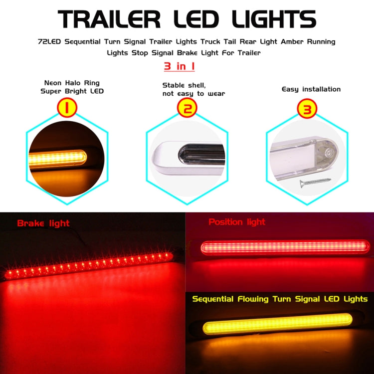 2 PCS 72LEDs Two-color Brake Turn Tail Light(Smoked Shell Red Light + Flowing Yellow Light) - Turn Signal by PMC Jewellery | Online Shopping South Africa | PMC Jewellery | Buy Now Pay Later Mobicred