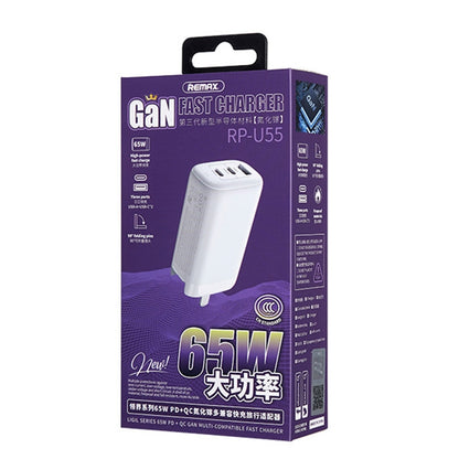 REMAX RP-U55 Territory Series 65W USB+Dual USB-C / Type-C Interface Fast Charger, Specification:CN Plug(White) - USB Charger by REMAX | Online Shopping South Africa | PMC Jewellery | Buy Now Pay Later Mobicred