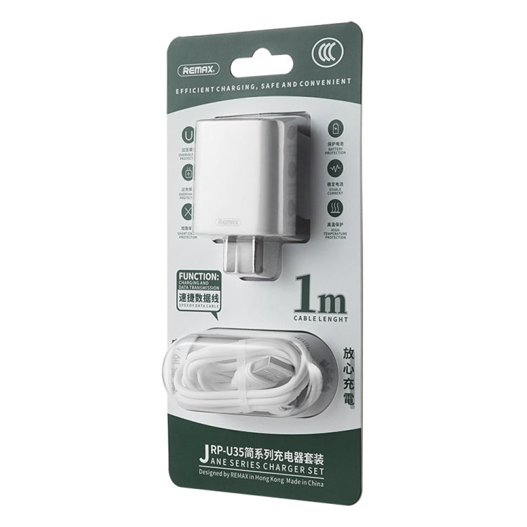 REMAX RP-U35 Jane Series 2.1A Dual USB Port Fast Charger Set, Cable:USB-C/Type-C(EU Plug) - USB Charger by REMAX | Online Shopping South Africa | PMC Jewellery | Buy Now Pay Later Mobicred