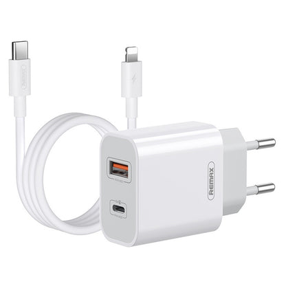 REMAX RP-U68 20W USB+USB-C/Type-C Dual Interface Fast Charger Set, Specification:EU Plug(White) - USB Charger by REMAX | Online Shopping South Africa | PMC Jewellery | Buy Now Pay Later Mobicred