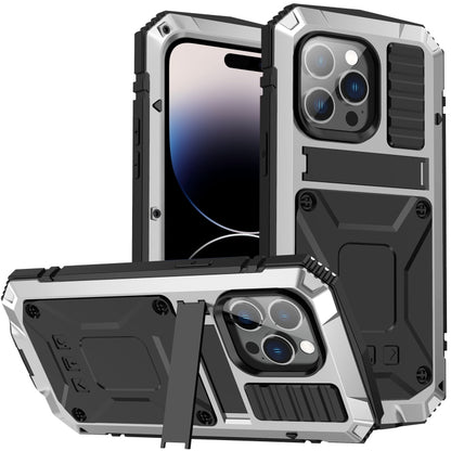 For iPhone 14 Pro R-JUST Shockproof Waterproof Dust-proof Case with Holder(Silver) - iPhone 14 Pro Cases by R-JUST | Online Shopping South Africa | PMC Jewellery