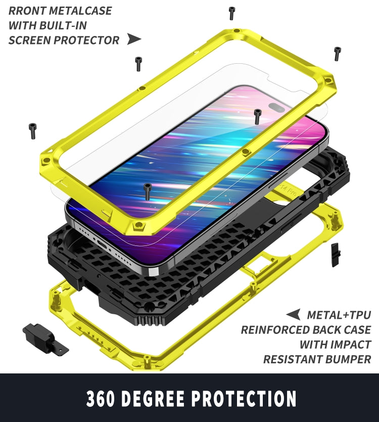 For iPhone 14 Pro R-JUST Shockproof Waterproof Dust-proof Case with Holder(Yellow) - iPhone 14 Pro Cases by R-JUST | Online Shopping South Africa | PMC Jewellery