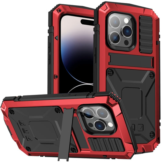 For iPhone 14 Pro R-JUST Shockproof Waterproof Dust-proof Case with Holder(Red) - iPhone 14 Pro Cases by R-JUST | Online Shopping South Africa | PMC Jewellery