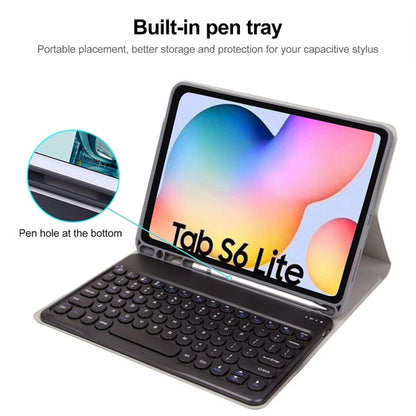 Round Cap Bluetooth Keyboard Leather Case with Pen Slot, without Touchpad For Samsung Galaxy Tab S7(Dark Blue+White Keyboard) - Samsung Keyboard by PMC Jewellery | Online Shopping South Africa | PMC Jewellery