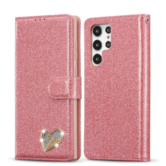 For Samsung Galaxy S22 5G Glitter Powder Love Leather Phone Case(Rose Red) - Galaxy S22 5G Cases by PMC Jewellery | Online Shopping South Africa | PMC Jewellery