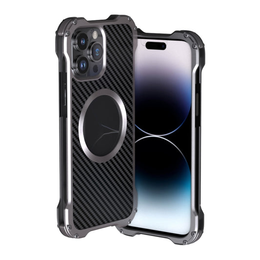 For iPhone 14 Pro R-JUST RJ51 Hollow Shockproof Metal Phone Case(Dark Grey) - iPhone 14 Pro Cases by R-JUST | Online Shopping South Africa | PMC Jewellery