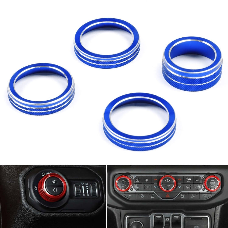 For Jeep Wrangler 2018-2021 4 in 1 Car Air Conditioner Switch Headlight Button Knob Cover Trim(Blue) - Decoration Rings by PMC Jewellery | Online Shopping South Africa | PMC Jewellery | Buy Now Pay Later Mobicred