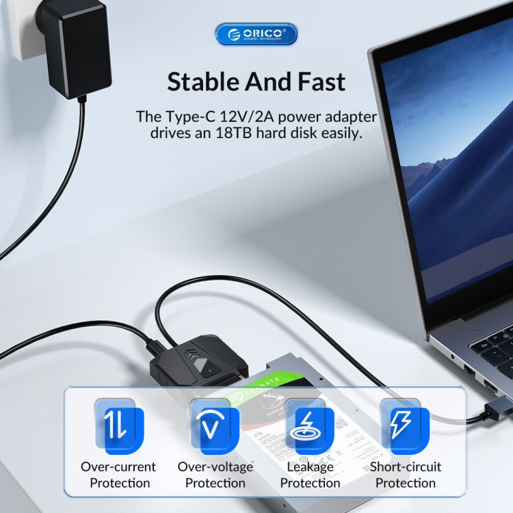 ORICO UTS1 Type-C / USB-C USB 3.0 2.5-inch SATA HDD Adapter with 12V 2A Power Adapter, Cable Length:1m(US Plug) - USB to IDE / SATA by ORICO | Online Shopping South Africa | PMC Jewellery | Buy Now Pay Later Mobicred