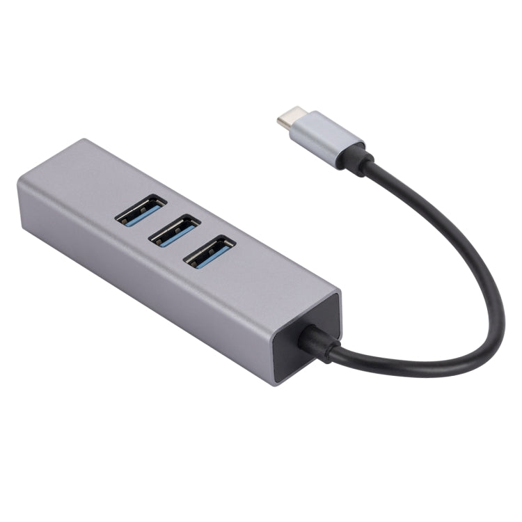 SL-030 USB-C / Type-C to Gigabit Ethernet RJ45 & 3 x USB 3.0 Adapter Converter HUB(Grey) - USB HUB by PMC Jewellery | Online Shopping South Africa | PMC Jewellery | Buy Now Pay Later Mobicred