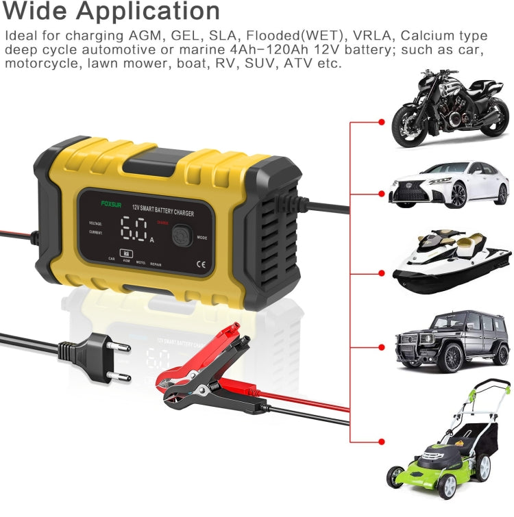 FOXSUR 6A 12V Motorcycle / Car Smart Battery Charger, Plug Type:AU Plug(Yellow) - Battery Charger by FOXSUR | Online Shopping South Africa | PMC Jewellery | Buy Now Pay Later Mobicred