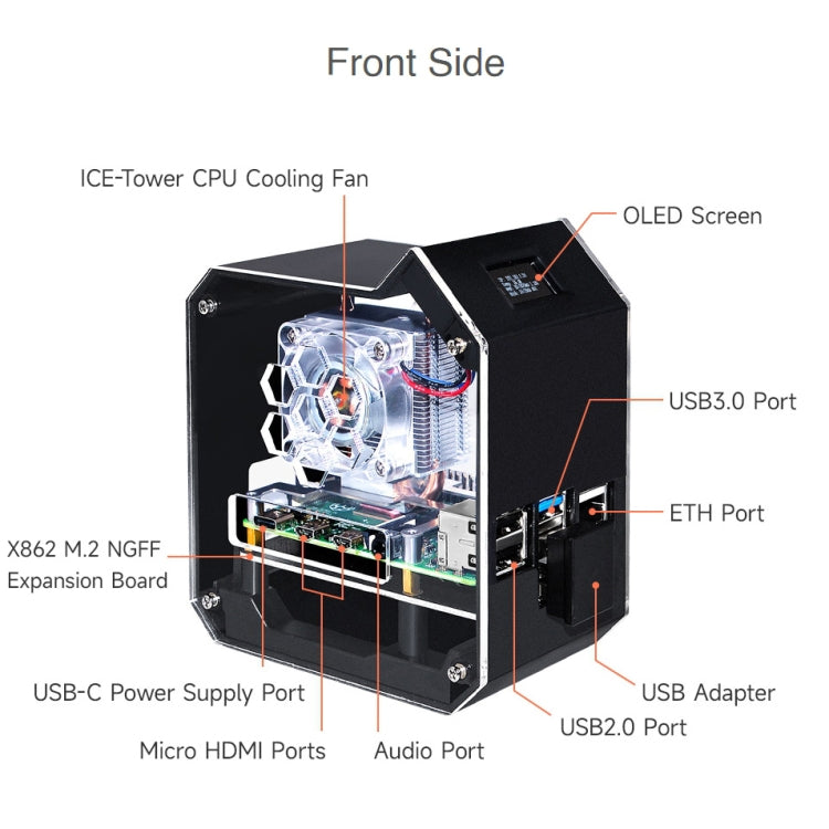 Waveshare Mini Tower NAS Kit for Raspberry Pi 4B Support Up to 2TB M.2 SATA SSD(Black) - Mini PC Accessories by WAVESHARE | Online Shopping South Africa | PMC Jewellery | Buy Now Pay Later Mobicred