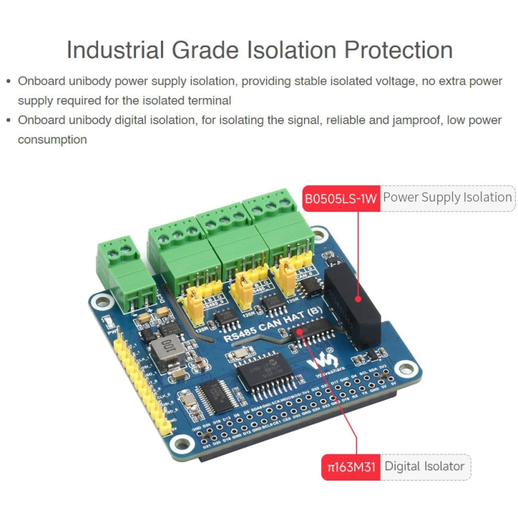 Waveshare Isolated RS485 CAN HAT For Raspberry Pi - Mini PC Accessories by WAVESHARE | Online Shopping South Africa | PMC Jewellery | Buy Now Pay Later Mobicred