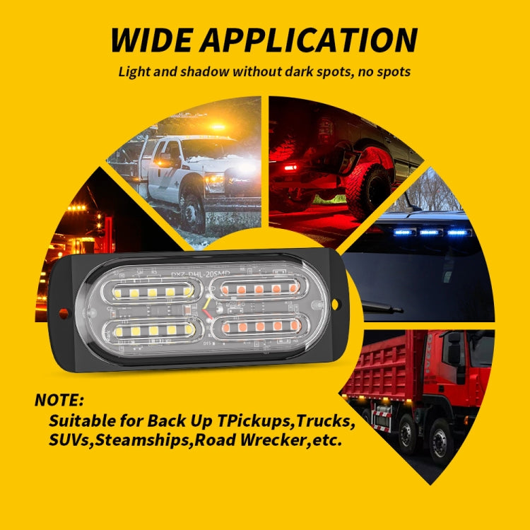 2pcs DC12-24V 3.2W Car 20LED Ultra-thin Strobe Light(White + Yellow Light) - Warning Lights by PMC Jewellery | Online Shopping South Africa | PMC Jewellery | Buy Now Pay Later Mobicred