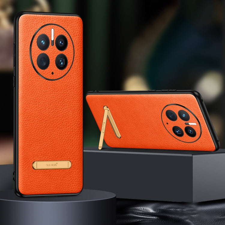 For Huawei Mate 50 Pro SULADA Invisible Bracket Leather Back Cover Phone Case(Orange) - Huawei Cases by SULADA | Online Shopping South Africa | PMC Jewellery