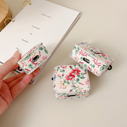 For AirPods Pro White Floral PU Leather Wireless Earphone Case - For AirPods Pro by PMC Jewellery | Online Shopping South Africa | PMC Jewellery | Buy Now Pay Later Mobicred