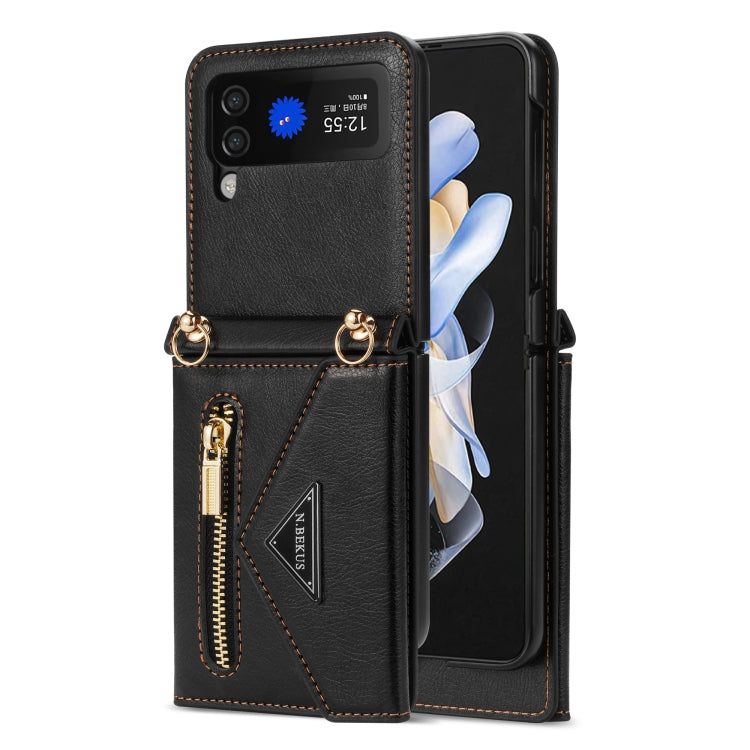 For Samsung Galaxy Z Flip3 5G N.BEKUS Side Zipper Folding Phone Leather Case(Black) - Galaxy Phone Cases by N.BEKUS | Online Shopping South Africa | PMC Jewellery