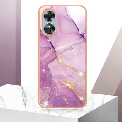 For OPPO A17 Electroplating Marble Dual-side IMD Phone Case(Purple 001) - OPPO Cases by PMC Jewellery | Online Shopping South Africa | PMC Jewellery | Buy Now Pay Later Mobicred