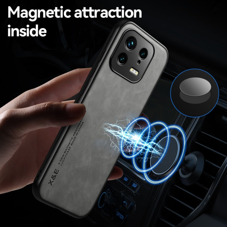 For Xiaomi 13 Skin Feel Magnetic Leather Back Phone Case(Dark Grey) - 13 Cases by PMC Jewellery | Online Shopping South Africa | PMC Jewellery