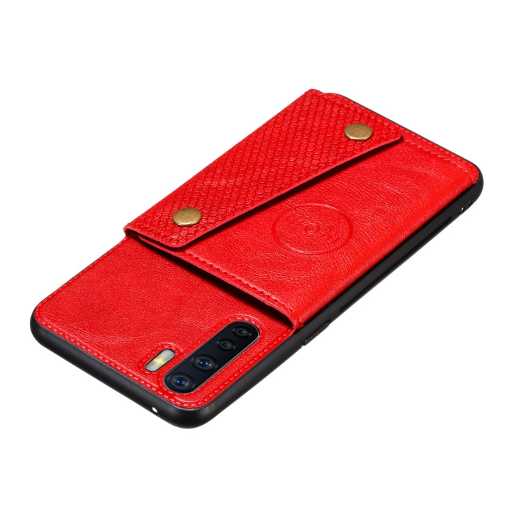 For OPPO A91 PU + TPU Shockproof Magnetic Protective Case with Card Slots(Red) - OPPO Cases by PMC Jewellery | Online Shopping South Africa | PMC Jewellery | Buy Now Pay Later Mobicred