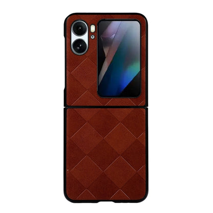 For OPPO Find N2 Flip Weave Plaid PU Phone Case(Brown) - Find N2 Flip Cases by PMC Jewellery | Online Shopping South Africa | PMC Jewellery