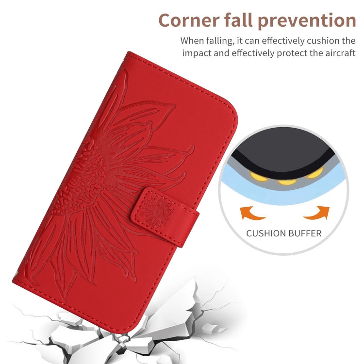 For OPPO A58 5G/A78 5G HT04 Skin Feel Sun Flower Embossed Flip Leather Phone Case with Lanyard(Red) - OPPO Cases by PMC Jewellery | Online Shopping South Africa | PMC Jewellery | Buy Now Pay Later Mobicred