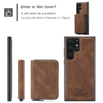 For Samsung Galaxy S24 Ultra 5G JEEHOOD Magnetic Zipper Horizontal Flip Leather Phone Case(Brown) - Galaxy S24 Ultra 5G Cases by JEEHOOD | Online Shopping South Africa | PMC Jewellery | Buy Now Pay Later Mobicred