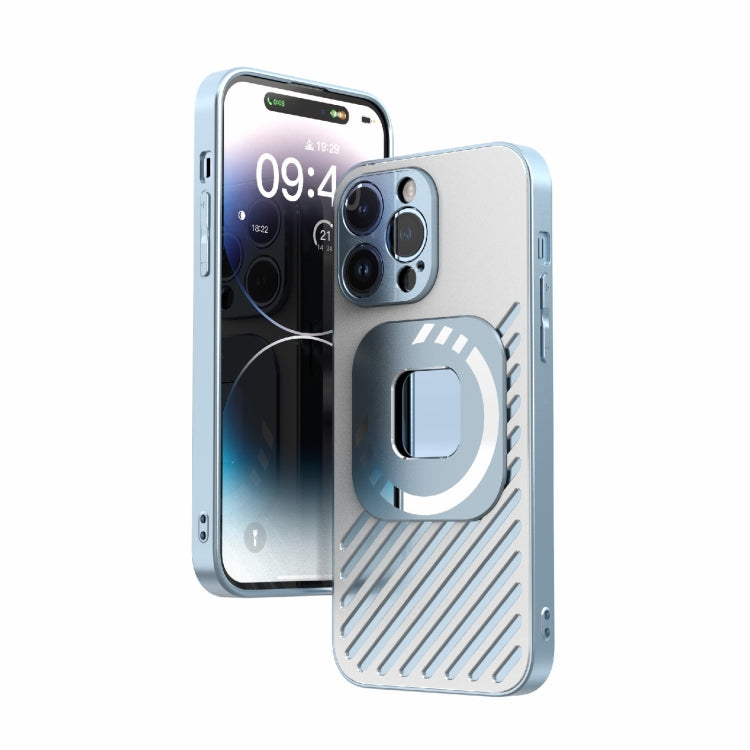 For iPhone 14 Pro Max R-JUST Square Round Mirror PC+TPU Phone Case(Blue) - iPhone 14 Pro Max Cases by R-JUST | Online Shopping South Africa | PMC Jewellery