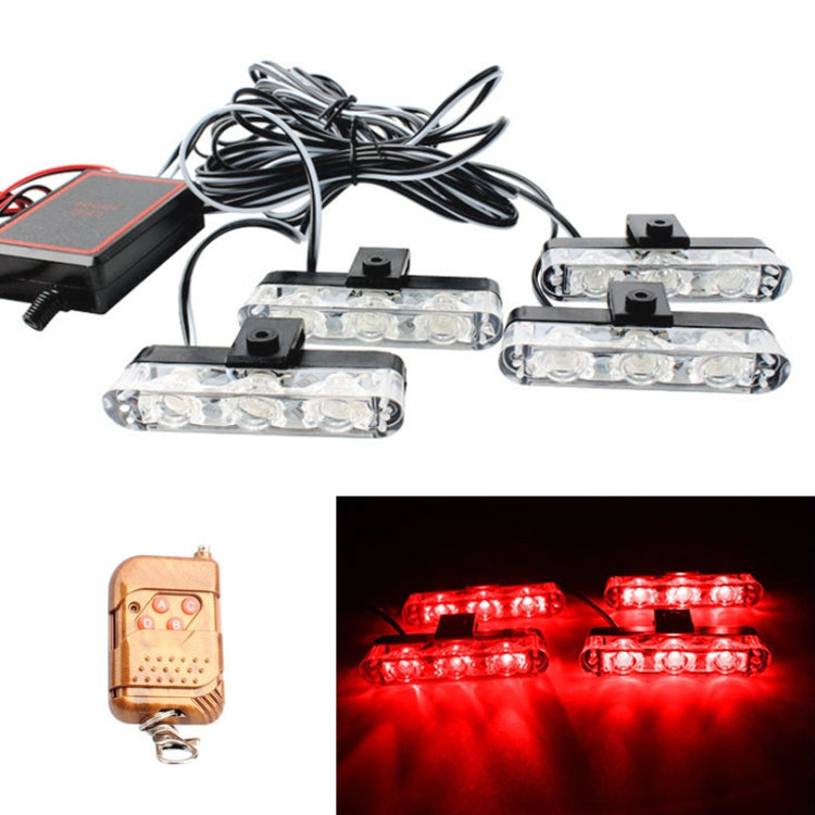 4 in 1 Car 12LEDs Grille Flash Lights Warning Lights with Wireless Remote Control, Color:Red - Warning Lights by PMC Jewellery | Online Shopping South Africa | PMC Jewellery | Buy Now Pay Later Mobicred