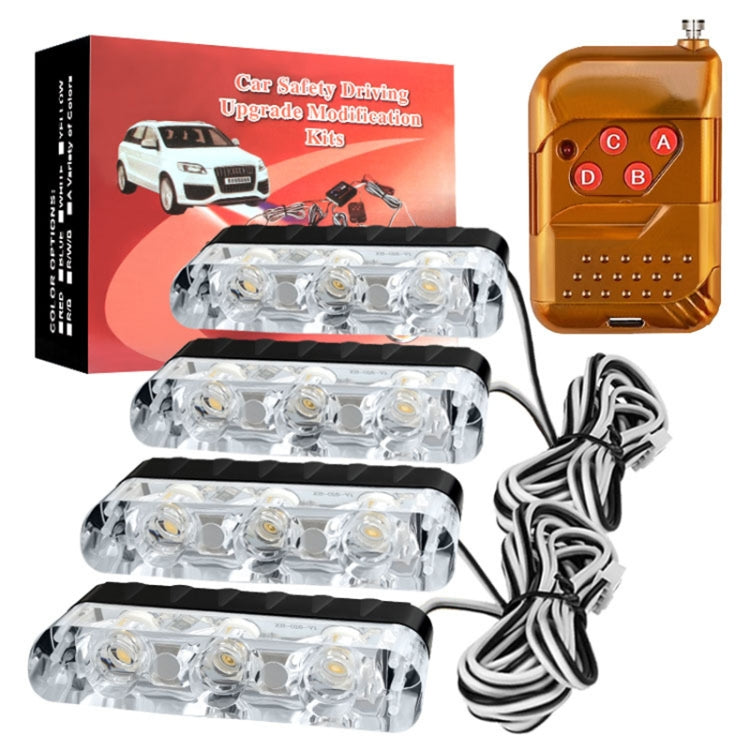 4 in 1 Car 12LEDs Grille Flash Lights Warning Lights with Wireless Remote Control, Color:Yellow - Warning Lights by PMC Jewellery | Online Shopping South Africa | PMC Jewellery | Buy Now Pay Later Mobicred