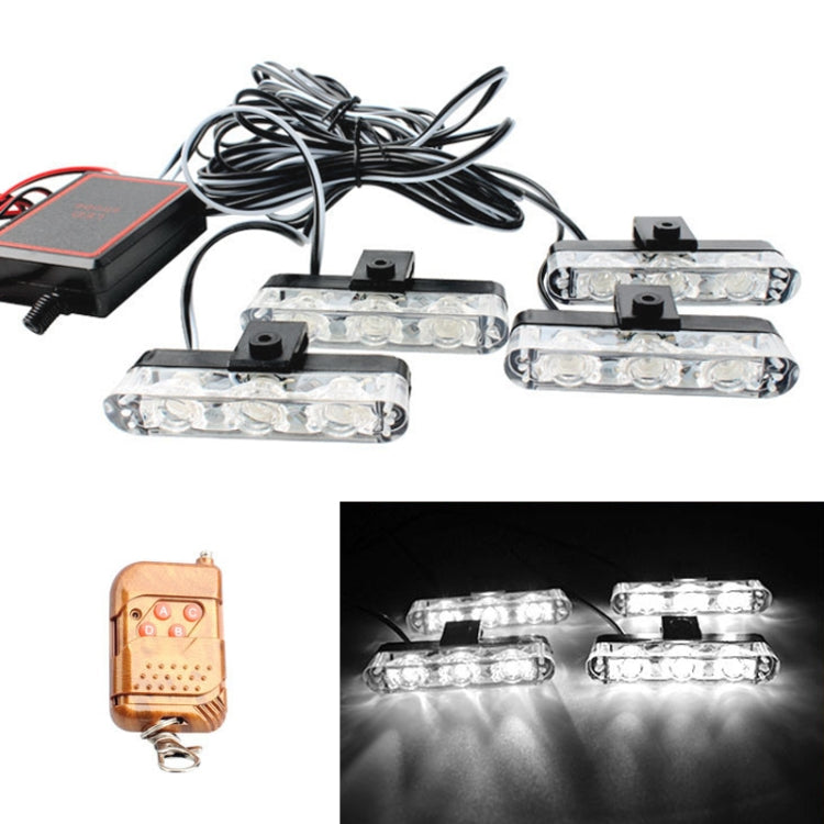 4 in 1 Car 12LEDs Grille Flash Lights Warning Lights with Wireless Remote Control, Color:White - Warning Lights by PMC Jewellery | Online Shopping South Africa | PMC Jewellery | Buy Now Pay Later Mobicred