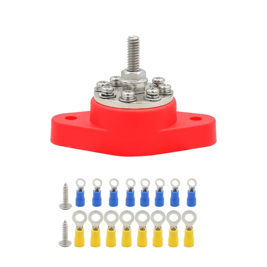 1/4 inch M6 RV Yacht 8-way Terminal Stud with 2 M5x20 Screws + 16pcs Terminals(Red) - Booster Cable & Clip by PMC Jewellery | Online Shopping South Africa | PMC Jewellery | Buy Now Pay Later Mobicred