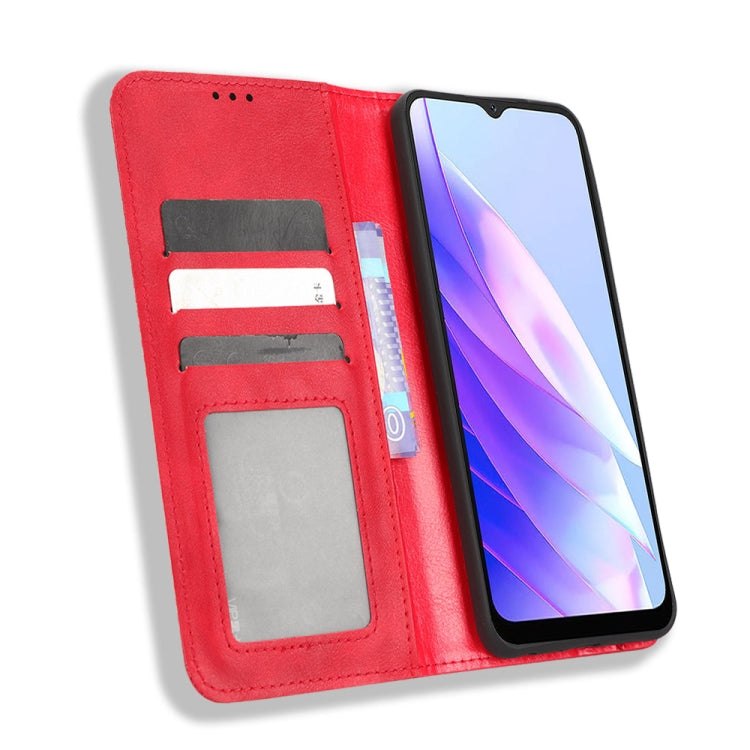 For Blackview A52 Magnetic Buckle Retro Texture Leather Phone Case(Red) - More Brand by PMC Jewellery | Online Shopping South Africa | PMC Jewellery | Buy Now Pay Later Mobicred