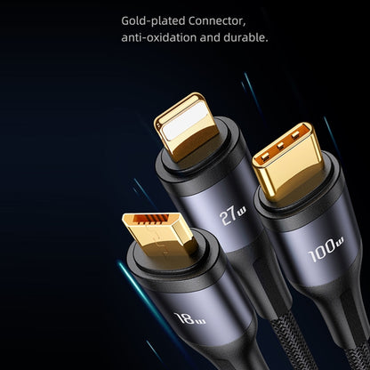 USAMS US-SJ600 U83 PD100W 3 in 1 Aluminum Alloy Transparent Digital Display Fast Charging Cable,Cable Length: 1.2m(Black) - Multifunction Cable by USAMS | Online Shopping South Africa | PMC Jewellery | Buy Now Pay Later Mobicred