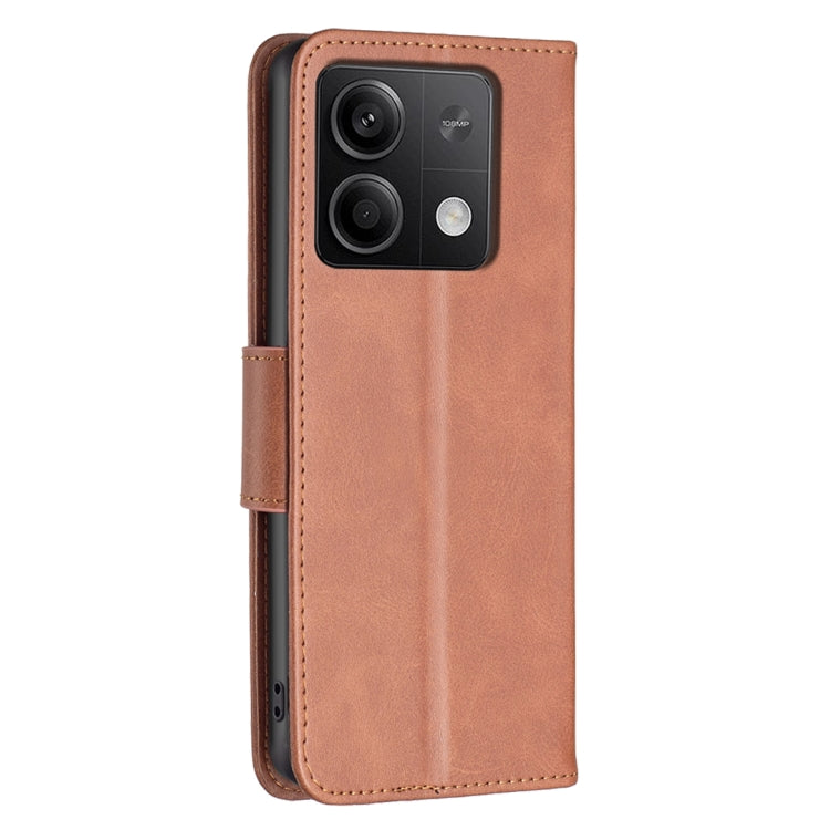 For Xiaomi Redmi Note 13 4G Global Lambskin Texture Pure Color Flip Leather Phone Case(Brown) - Note 13 Cases by PMC Jewellery | Online Shopping South Africa | PMC Jewellery | Buy Now Pay Later Mobicred