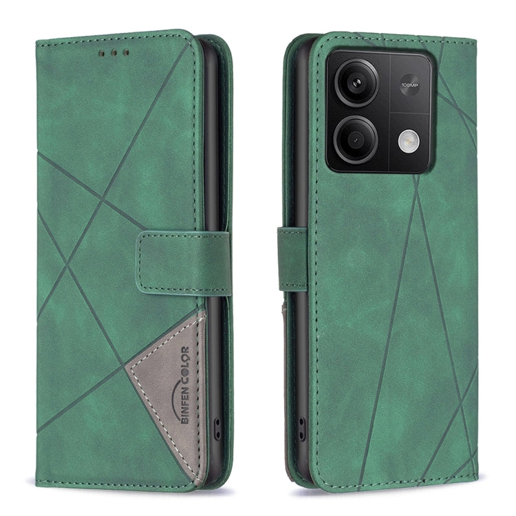 For Xiaomi Redmi Note 13 4G Global Magnetic Buckle Rhombus Texture Leather Phone Case(Green) - Note 13 Cases by PMC Jewellery | Online Shopping South Africa | PMC Jewellery | Buy Now Pay Later Mobicred