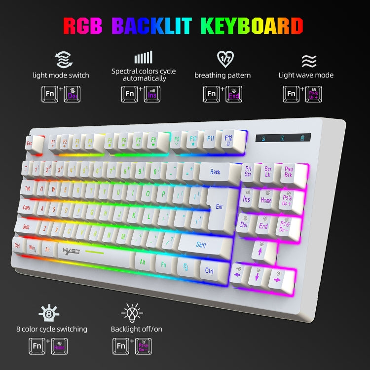 HXSJ L100 87 Keys RGB Backlit Film 2.4G Wireless Keyboard(White) - Wireless Keyboard by HXSJ | Online Shopping South Africa | PMC Jewellery | Buy Now Pay Later Mobicred