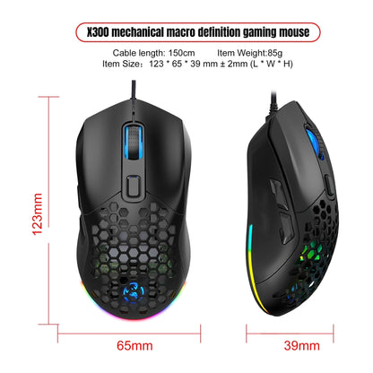 HXSJ X300 7200DPI RGB Backlight Interchangeable Back Cover Hole Gaming Wired Mouse(Black) - Wired Mice by HXSJ | Online Shopping South Africa | PMC Jewellery | Buy Now Pay Later Mobicred