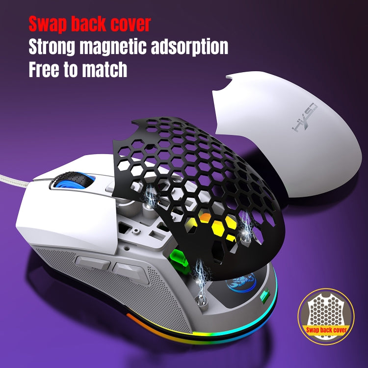 HXSJ X300 7200DPI RGB Backlight Interchangeable Back Cover Hole Gaming Wired Mouse(White) - Wired Mice by HXSJ | Online Shopping South Africa | PMC Jewellery | Buy Now Pay Later Mobicred