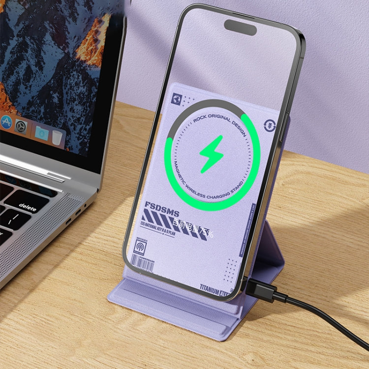 ROCK RWC-0886 W50 Leather Magnetic Wireless Charger Stand(Black) - Wireless Charger by ROCK | Online Shopping South Africa | PMC Jewellery | Buy Now Pay Later Mobicred