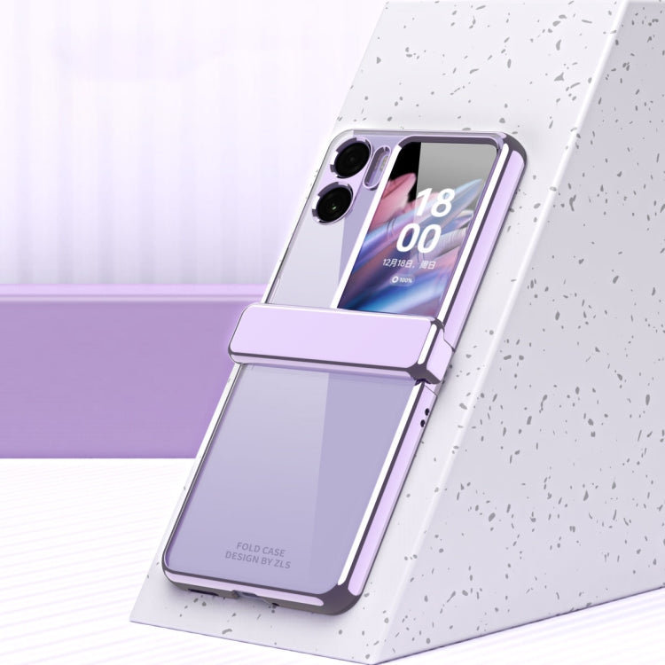 For OPPO Find N2 Flip Electroplating Frame Transparent Phone Case with Ring(Purple) - Find N2 Flip Cases by PMC Jewellery | Online Shopping South Africa | PMC Jewellery | Buy Now Pay Later Mobicred